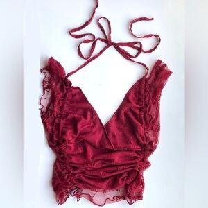 RUEWEY Women Y2K Fairy Lace Crop Top